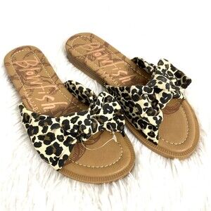 Blowfish Malibu Anina Sandals Women Size 6.5 Leopard Brown Bow Tie Slip On Slide